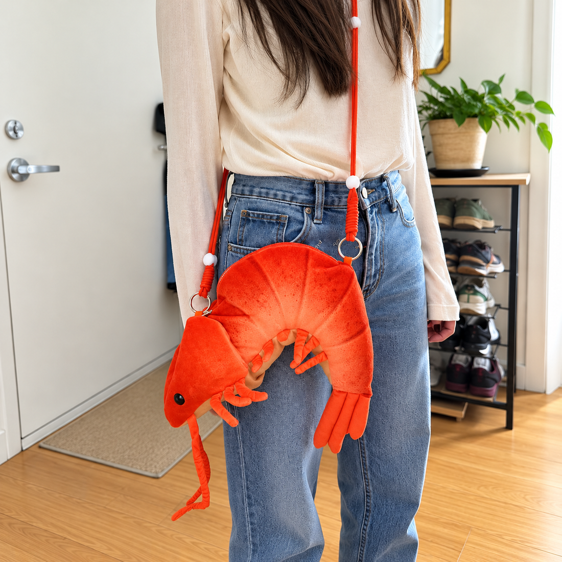 Shrimp Shape Plush Crossbody Purse