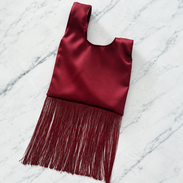 Red Satin Fringe Wrist Knot Evening Handbag