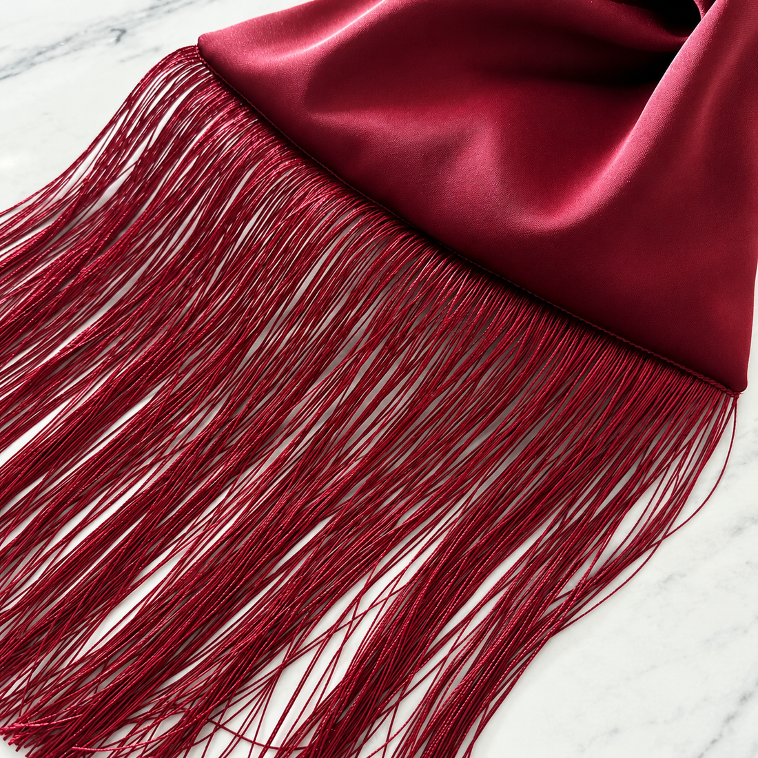 Red Satin Fringe Wrist Knot Evening Handbag